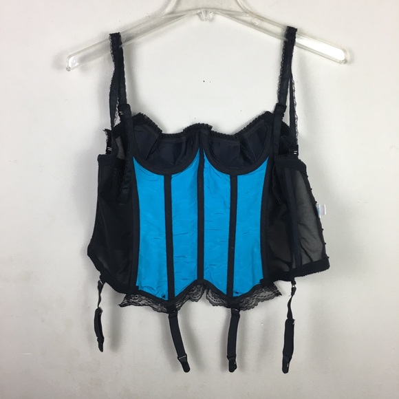 Vintage blue lace corset lingerie w/garter straps - Picture 3 of 12